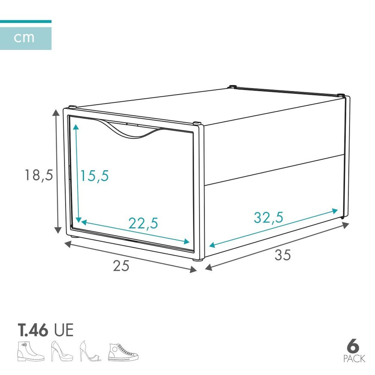 Stackable shoe box Max Home Alb 6 Unități polipropilenă ABS 25 x 18,5 x 35 cm